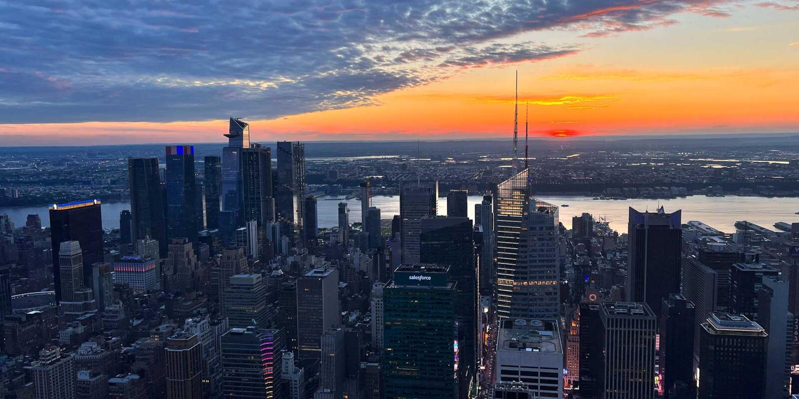 Summit One Vanderbilt Observation Deck NYC sunset over Hudson Yards