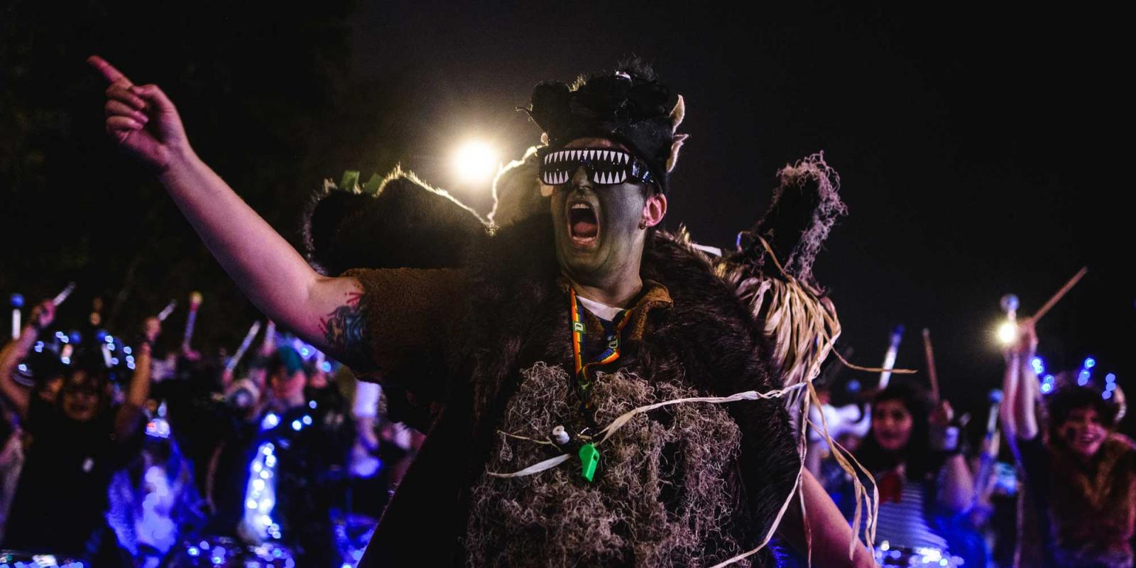 person yelling during the village halloween parade
