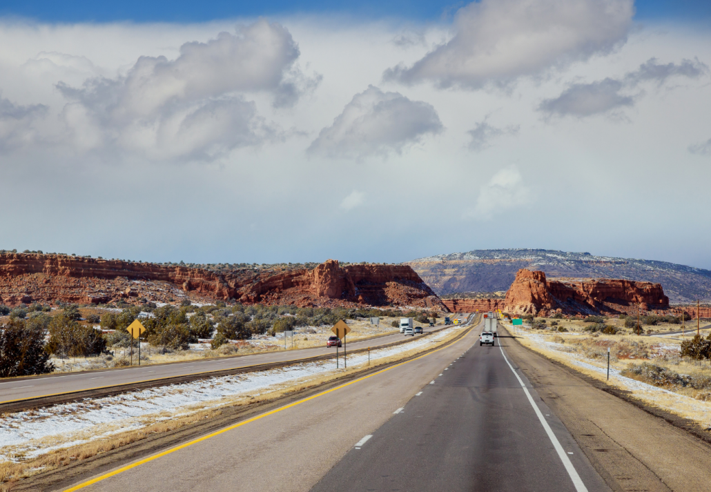 Straight, flat road in the with highway in Salt Lake