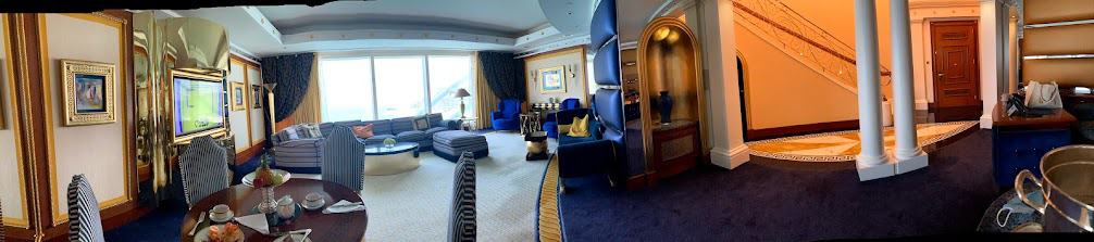 Panoramic view inside the deluxe marina suite, Burj Al Arab , Dubai UAE