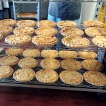 Impressions Bakery selling pies out of their kitchen before the bakeshop opened. 