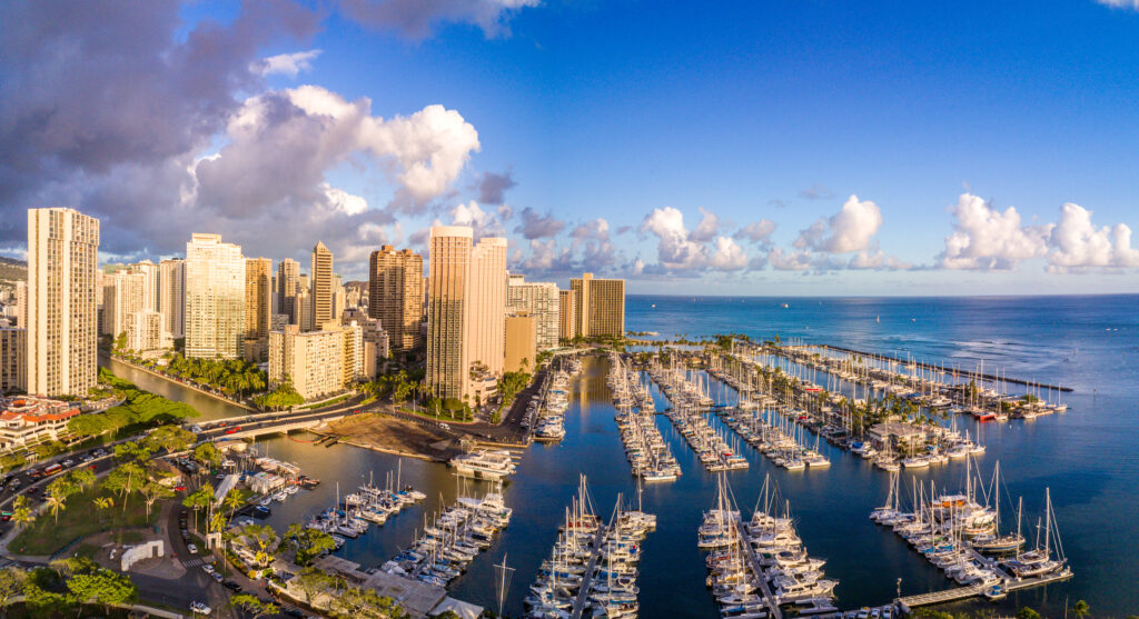 Aerial of Ala Wai Boat Harbor Hawaii