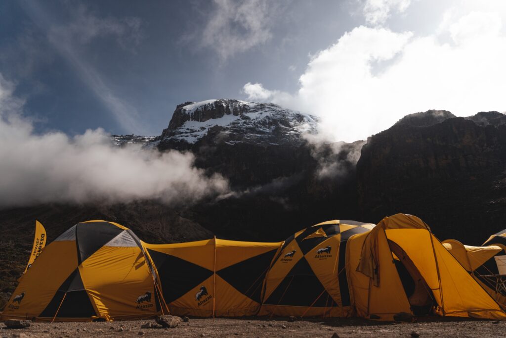 Tents below Mt. Kilimanjaro