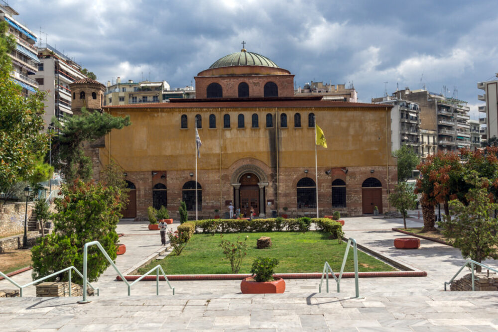 Antique Byzantine Orthodox Hagia Sophia Cathedral in the center of city of Thessaloniki, Central Macedonia, Greece