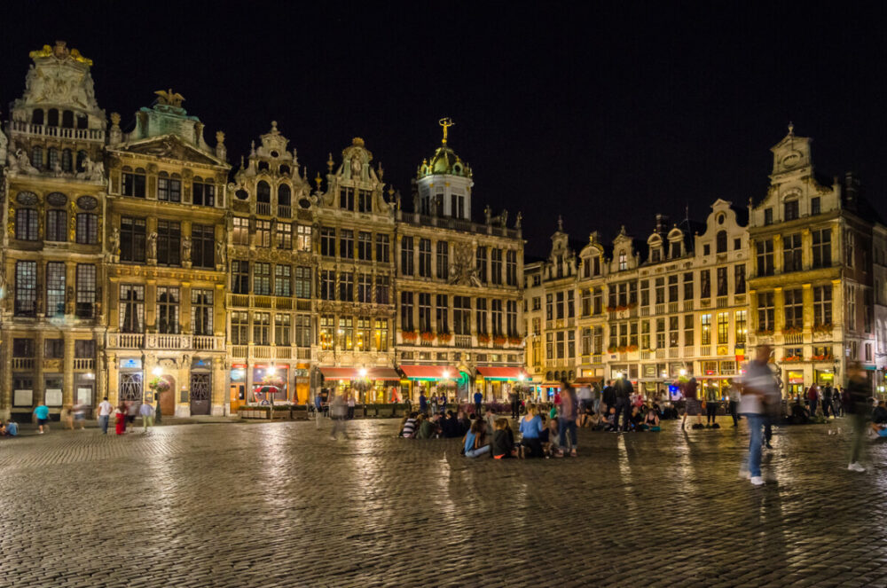 Night view of the beautiful Grand Place, the central square of Brussels, Belgium